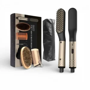 مجموعة تمليس وتنعيم اللحية (5 في 1) | فرشاة حرارية وأدوات احترافية