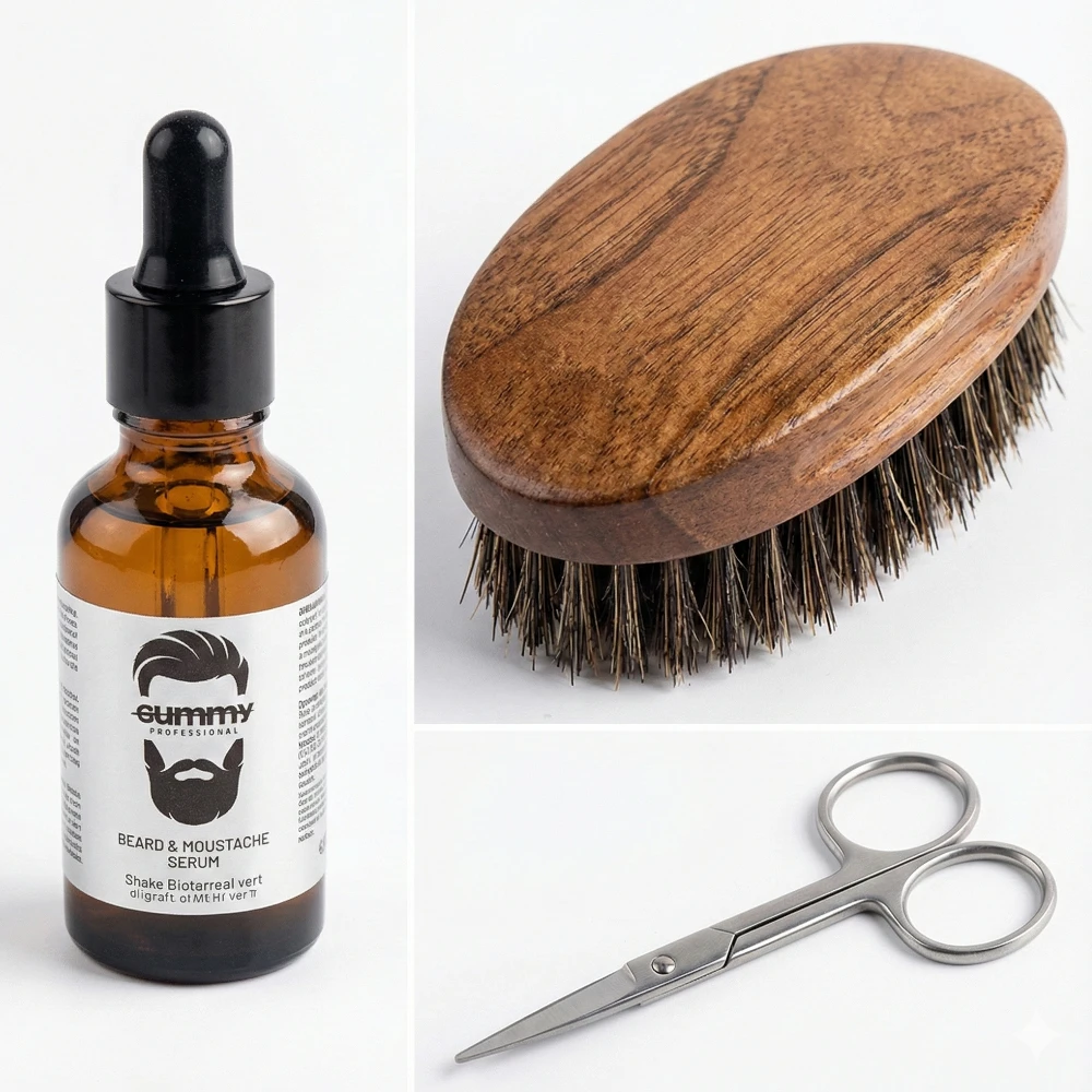 سيروم Gummy وفرشاة خشبية ومقص للحية
