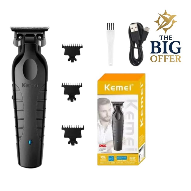 ماكينة حلاقة كهربائية Kemei بشاشة رقمية مع أمشاط متعددة وزيت وفرشاة تنظيف