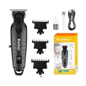 ماكينة حلاقة كهربائية Kemei بشاشة رقمية مع أمشاط متعددة وزيت وفرشاة تنظيف