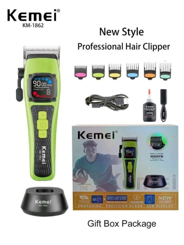 ماكينة حلاقة Kemei KM-1862 – احترافية بشاشة LCD وقوة 9000RPM