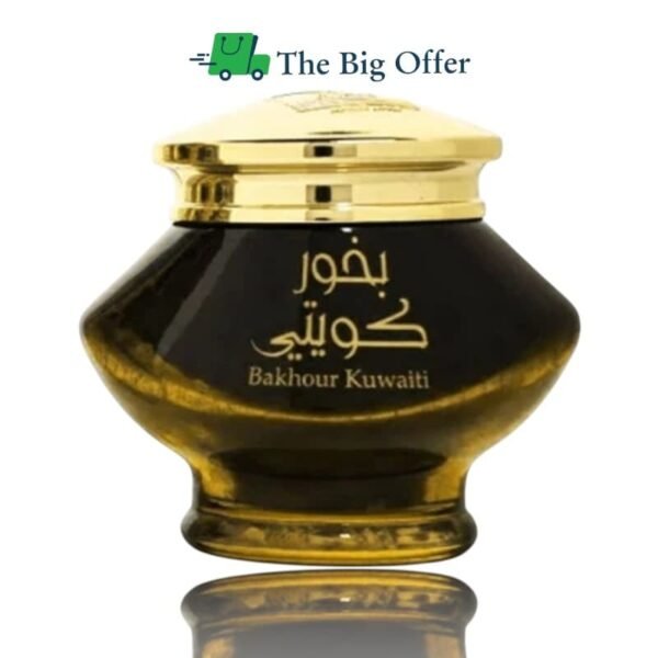 بخور كويتي فاخر – علبة سوداء بغطاء ذهبي برائحة العود والمسك