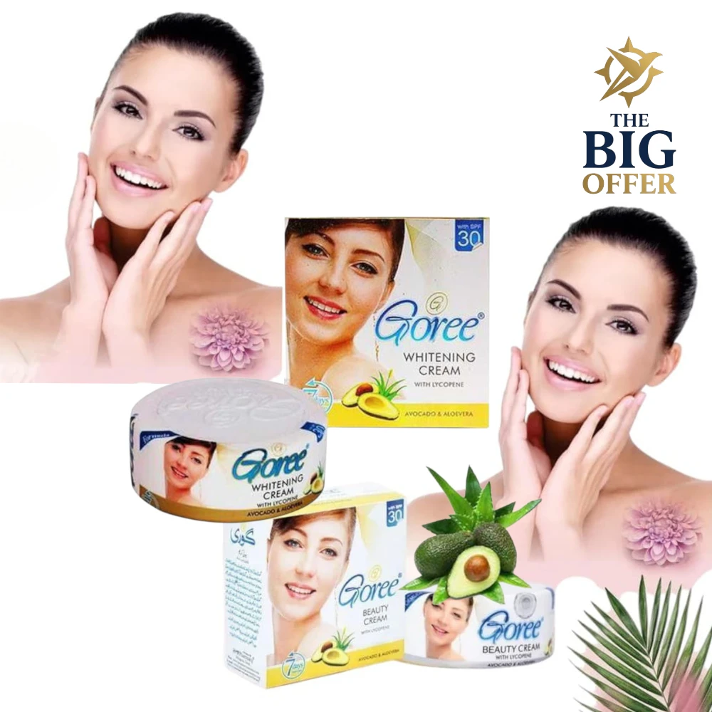 مجموعة كريم وصابونة Goree لتفتيح البشرة من الرأس إلى القدم خلال ٧ أيام
